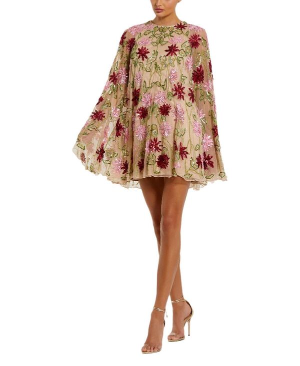 マックダガル レディース トップス ワンピース フラワー柄 ミニ メッシュ フラワー Mac Duggal Floral Beaded Meshawl Mini Dress Nude Multi マルチカラー|ReVida 店