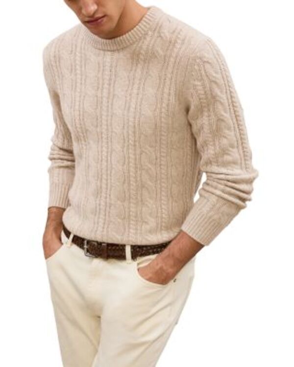 レイス メンズ アウター ニット・セーター クルーネック REISSaunders Long Sleeved Crewneck Cable Cashmere Blend Sweater Oatmeal オートミール