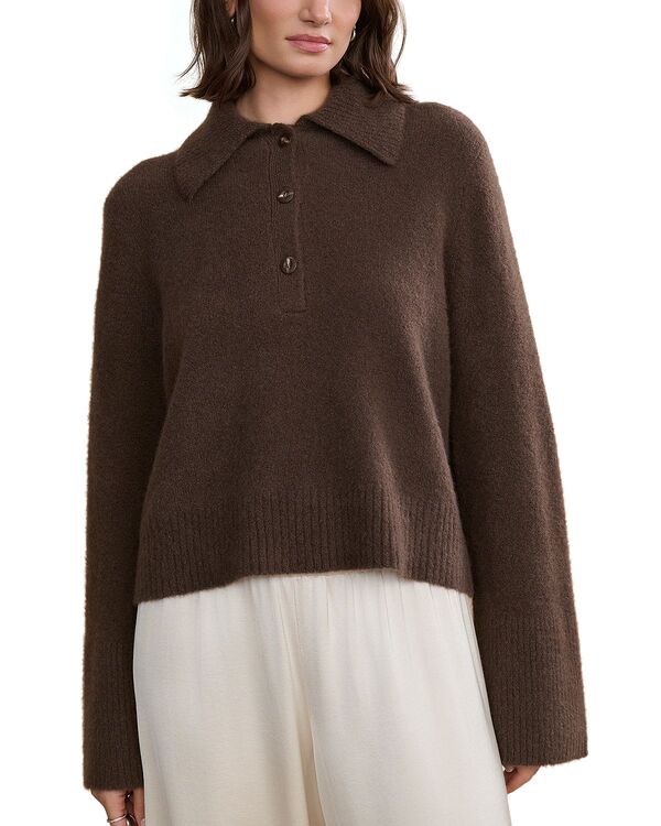 ジェニーケイン レディース アウター ニット・セーター ポロシャツ Jenni Kayne Cashmere Stevie Polo Sweater Chocolate チョコレート｜ReVida 店