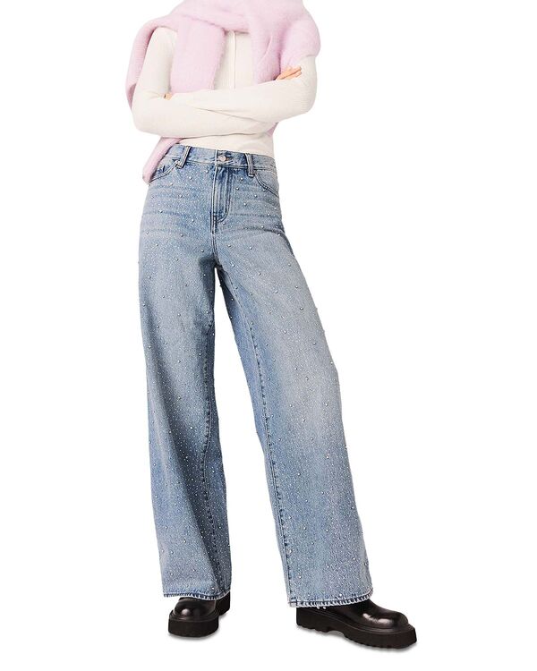 マージュ レディース ボトムス デニムパンツ ワイドレッグ ジーンズ Maje Rhinestone Wide Leg Jeans Blue ブルー|ReVida 店