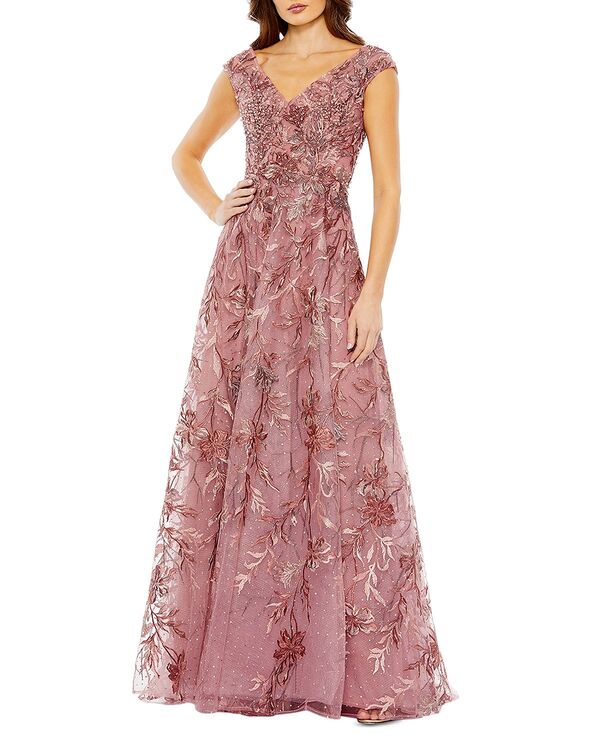 マックダガル レディース アンダーお召しもの ナイト爵お召しもの A 生産ライン 刺しゅう 旗がしら Mac Duggal Embroidered Illusion Cap Sleeve A Line Gown Cinnamon