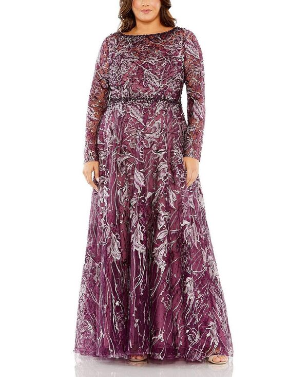 マックダガル レディース トップス 衣裳 ハイネック 刺しゅう Mac Duggalong Sleeve High Neck Embroidered \u0026 Beadedetail Gown Plum 酸桃 ワンピース-レディースファッション