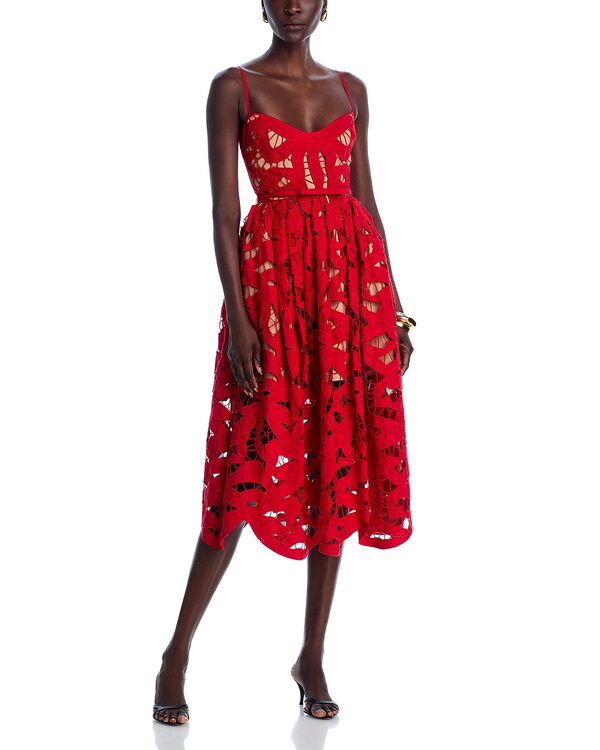 セルフ・ポートレイト レディース トップス ワンピース ミディ 刺繍 Self-Portrait Red Bow Embroidered Midi Dress Red レッド