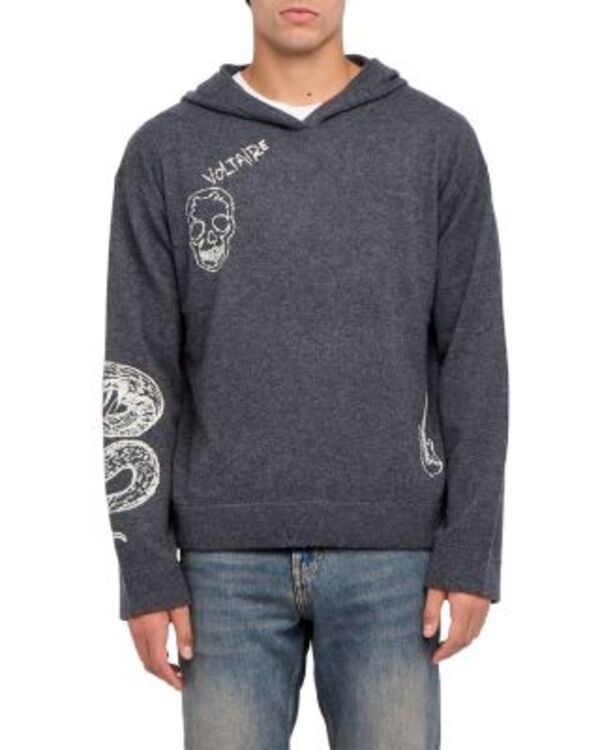 ザディグ エ ヴォルテール メンズ アウター ニット・セーター パーカー Zadig & Voltaire Malay Punk Pullover Hoodie Sweater Charcoal チャコール|ReVida 店