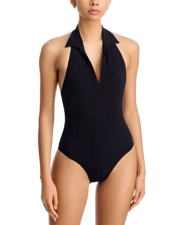 リサマリーフェマンデス レディース トップス ポロシャツ Lisa Marie Fernandez Polo Maillot Collared Swimsuit Black Crepe ブラック