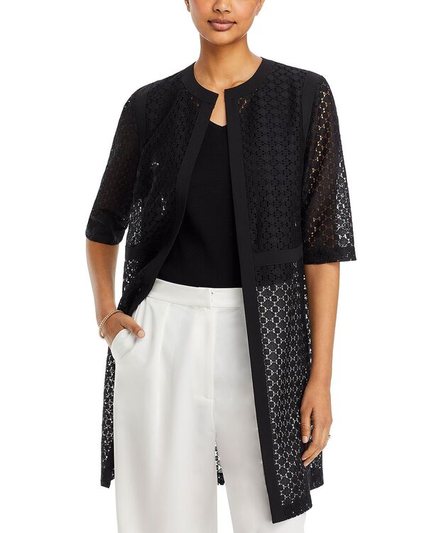ミソック レディース アウター ジャケット・ブルゾン レース Misook Lace Long Jacket Black ブラック