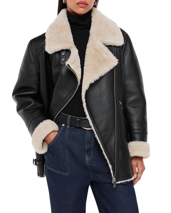 ホイッスルズ レディース アウター コート Whistles Faux Fur Aviator Coat Black ブラック
