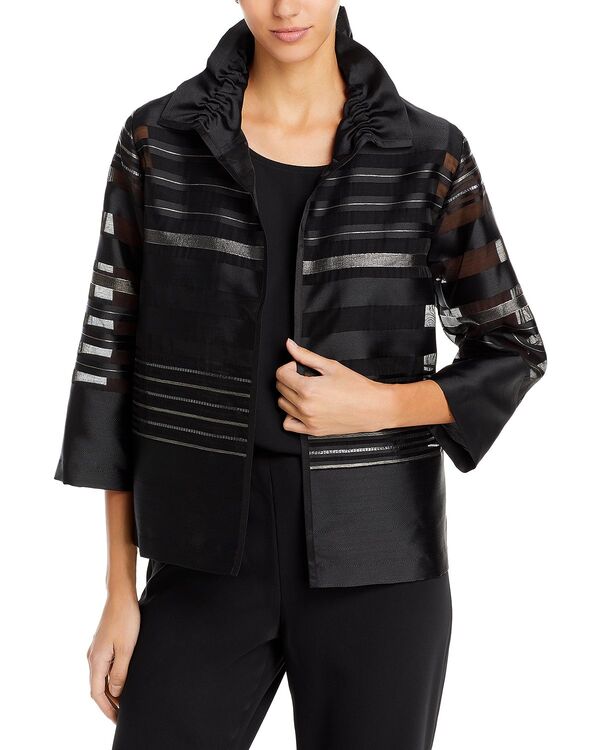 キャロライン ローズ レディース アウター ジャケット・ブルゾン ギャザー シアー Caroline Rose Sheer Stripe Ruched Collar Jacket Multi/Black ブラック