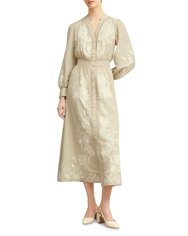 ホッブスロンドン レディース トップス ワンピース レーストリム レース HOBBS LONDON Frida Button Front Lace Trim Dress Beige ベージュ｜ReVida 店