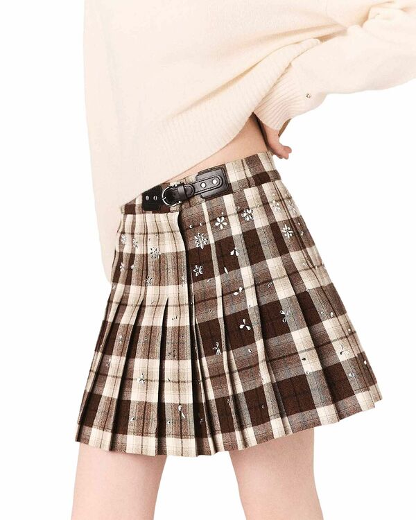 マージュ レディース ボトムスカート Maje Jamian Checked Flannel Skirt Big Brown Check ブラウン