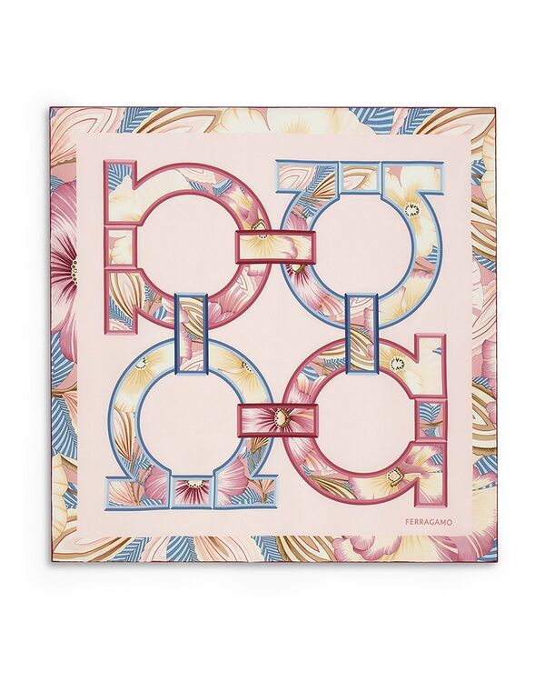 フェラガモ レディース 付属物 えり巻き・袈裟・えり巻き 刷り上げる 地絹 FERRAGAMO Gancini Print Square Silk Scarf Rosa/borde