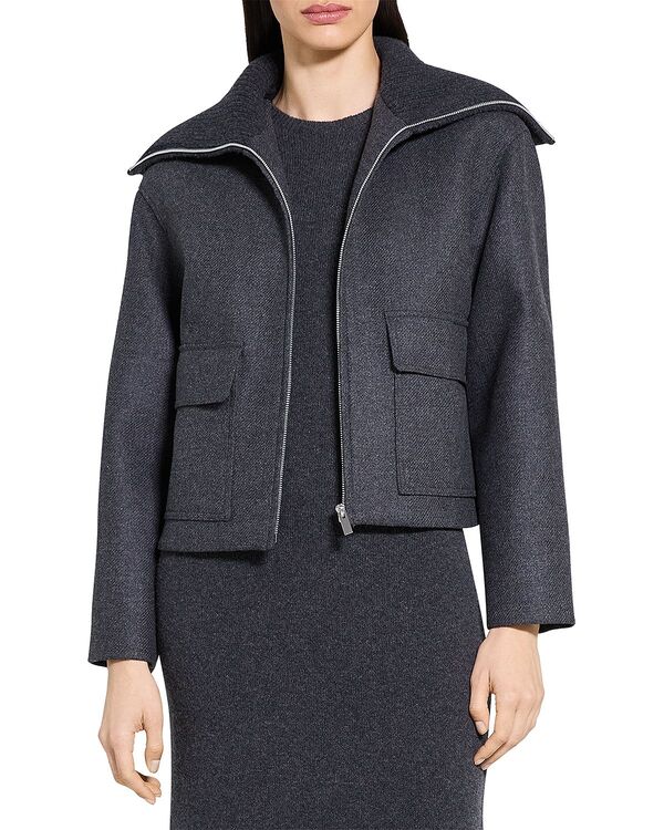 セオリー レディース アウター ジャケット・ブルゾン Theory Cozy Collar Jacket New Charcoal Melange チャコール|ReVida 店