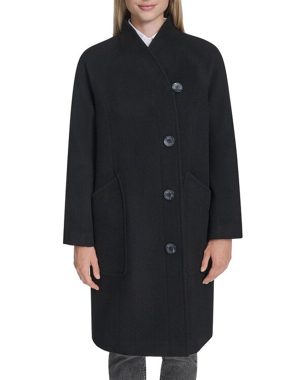 コールハーン レディース アウター コート アシンメトリー ウール Cole Haan Asymmetriclosure Chevron Texture Wool Blend Coat Black ブラック｜ReVida 店