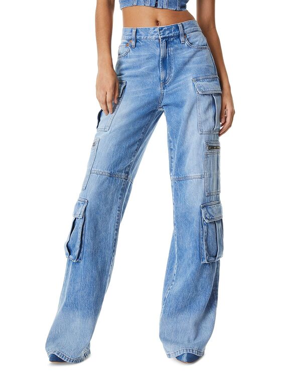 アリスアンドオリビア レディース ボトムス デニムパンツ ワイドレッグ ジーンズ Alice and Olivia Cay High Rise Cargo Wide Leg Jeans in Brea Blue ブルー|ReVida 店
