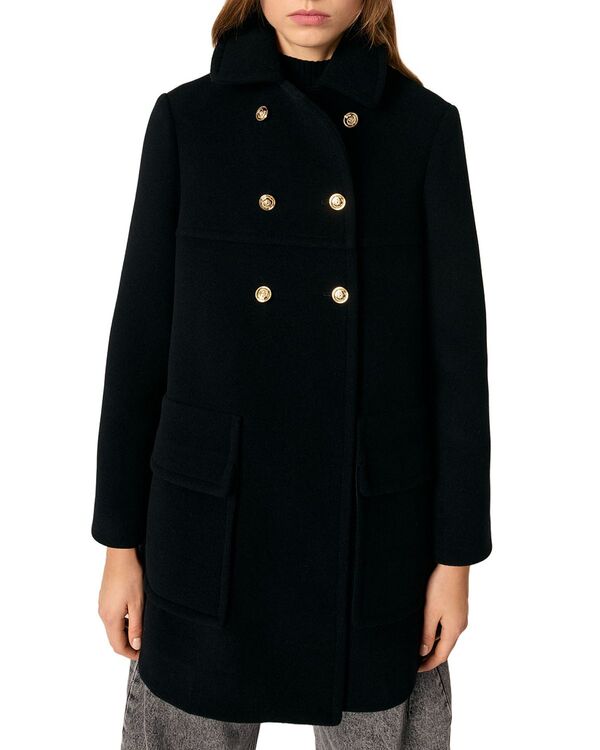 マージュ レディース アウター 厚地の外套 絨毛 Maje Wool Blend Coat Black 黒いこと レディースファッション-コート・ジャケット