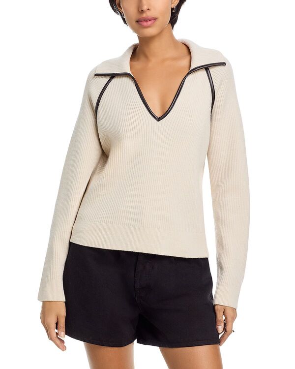 ラグアンドボーン レディース アウター ニット・セーター ポロシャツ レザー フェイクレザー rag & bone Caterina Faux Leather Trim Polo Sweater Ivory アイボリー 47,280円