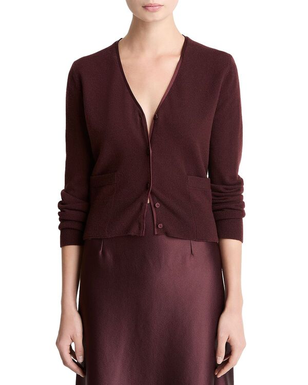 ヴィンス レディース アウター ジレー V素っ首 羊毛 スウェーター Vince Wool Blend V Neck Cardigan Sweater Oxblood オックスブラッド