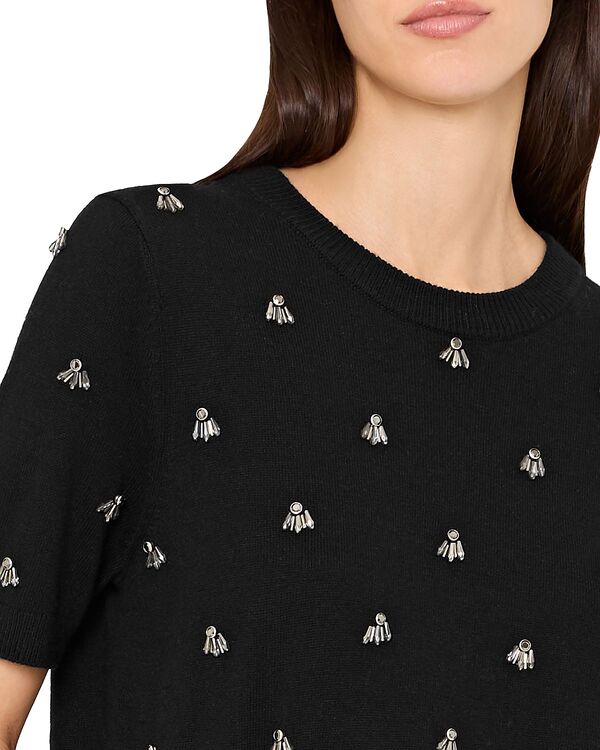 ミリー レディース トップス シャツ クルーネック MILLY Rosalyn Rhinestonembellished Crewneck Top Black ブラック