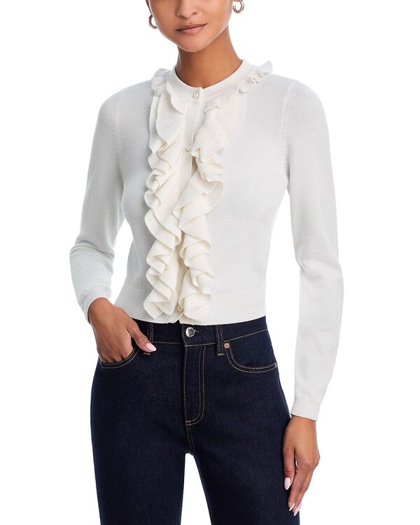 アリスアンドオリビア レディース アウター ジレー フラウンス Alice and Olivia Dollie Ruffle Trim Cardigan Soft White 白いこと