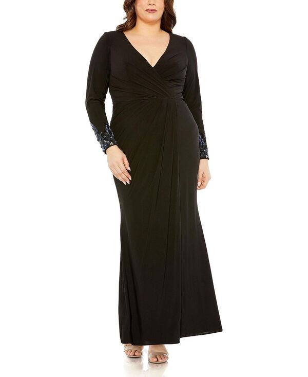 マックダガル レディース トップス ワンピース Vネック Mac Duggalong Crystal Detail Sleeve V Neck Gown Black ブラック