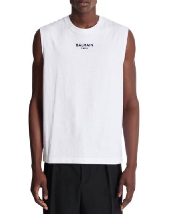 バルマン メンズ トップス 貯蔵タンクとっ始め 労働者の一団のど首 ロゴタイプ Balmain Crewneck Logo Tank White/Black 白いこと