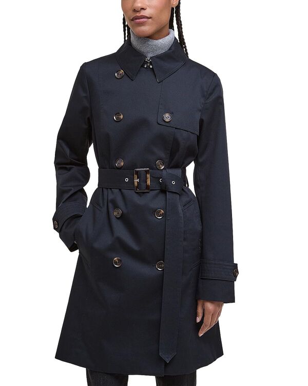 バブアー レディース アウター コート Barbour Greta Showerproof Trench Coat Dark Navy/Hessian Tartan ネイビー