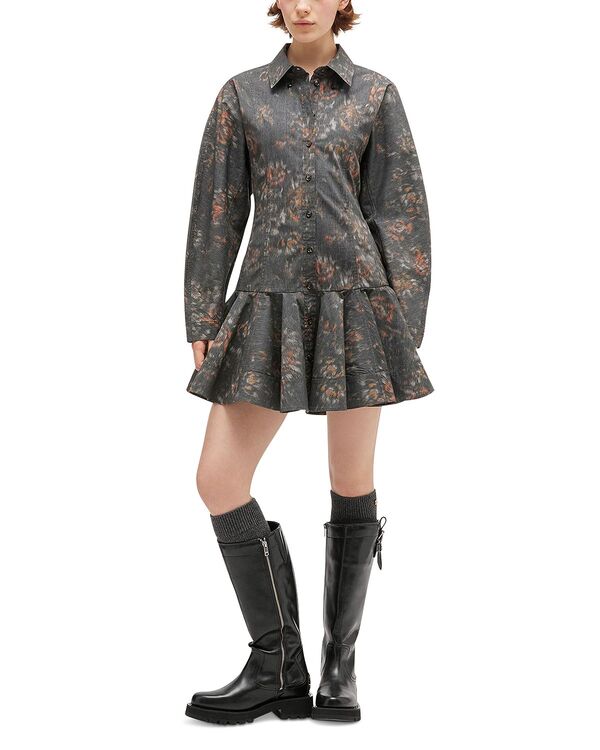 ガニー レディース トップス シャツ フラワー柄 フラワー GANNI Black Floral Shirt Dress Phantom ブラック|ReVida 店
