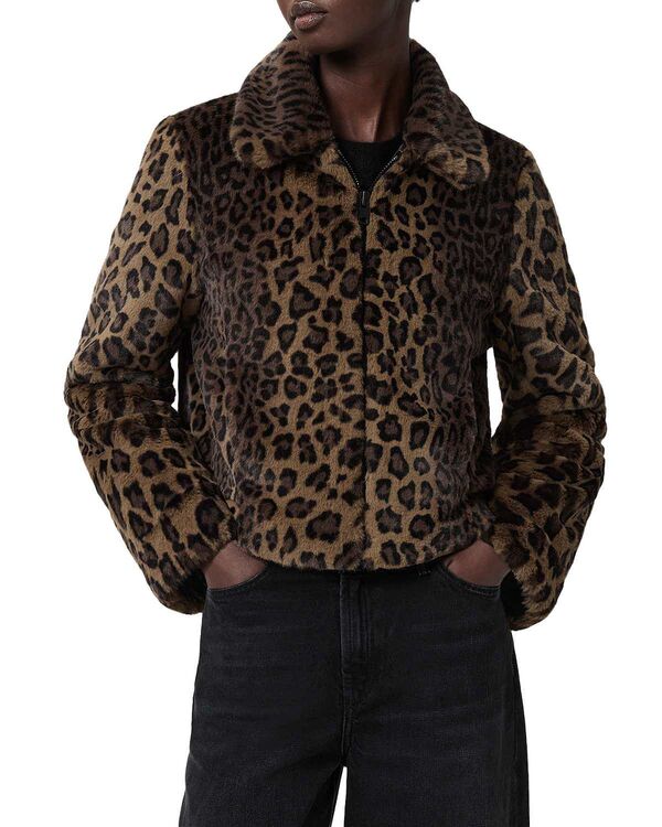 オールセインツ レディース アウター 上衣・上衣 ALLSAINTSaye Faux Fur Jacket Leopard Brown 赤銅色 レディースファッション-コート・ジャケット