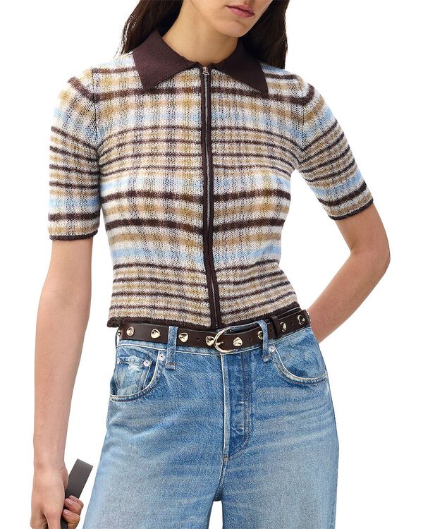 ラグアンドボーン レディース アウター ニット・セーター ポロシャツ rag & bone Leva Short Sleeve Zipolo Sweater Ivory Multi アイボリー|ReVida 店