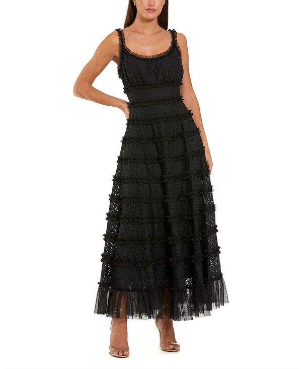 マックダガル レディース トップス ワンピース A ライン フリル ミディ ノースリーブ レース Mac Duggal Sleeveless Lace A Line Midi Dress With Ruffles Black ブラック｜ReVida 店