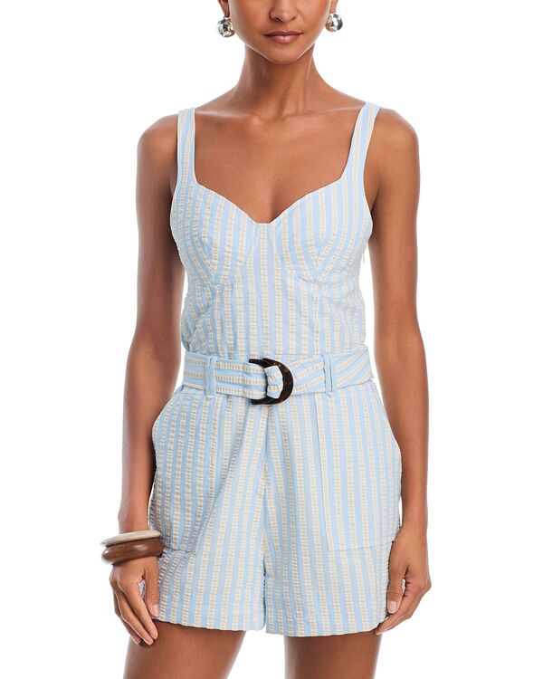 シムカイ レディース トップス 飛び降りる背広 ロンパース SIMKHAI Kai Bustier Cover Up Romper Hydrangea Blue Stripe 青色