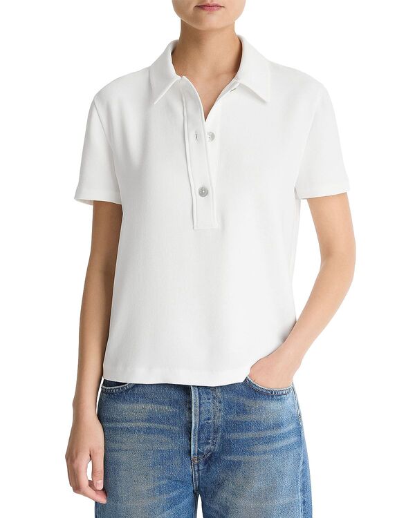 ヴィンス レディース トップス スポーツシャツ 縮緬 Vince Crepe Short Sleeve Poloff White 象牙色