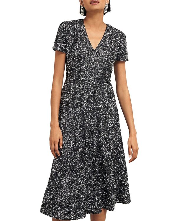 ホッブスロンドン レディース トップス ワンピースパンコール HOBBS LONDON Tatiana Sequin Dress Black Silver ブラック|ReVida 店