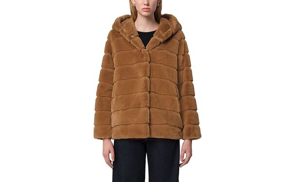 アパ木鼠 レディース アウター 厚地の外套 Apparis Goldy Faux Fur Hooded Short Coat Camel 駱駝 コート・ジャケット-レディースファッション