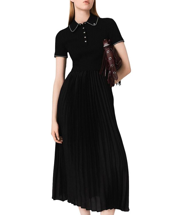 マージュ レディース トップス ワンピース ポロシャツ プリーツ マキシ Maje Polo Collar Pleated Maxi Dress Black ブラック