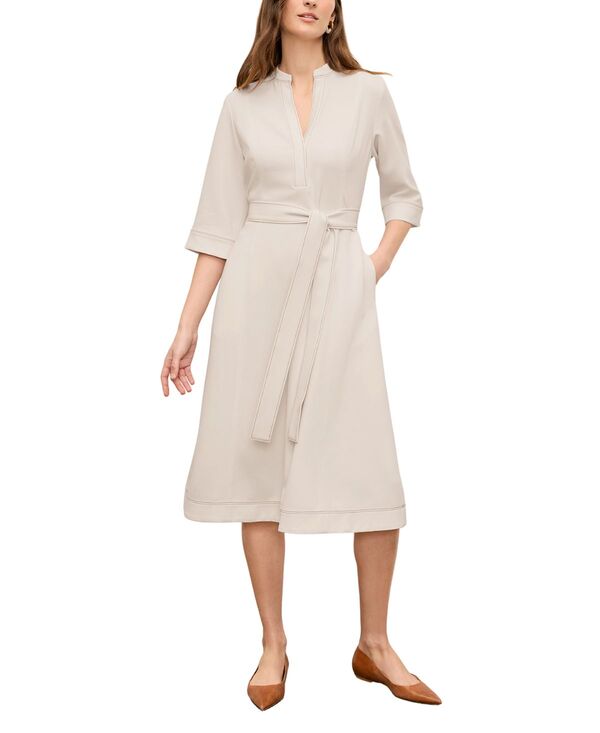 エムエメウラフール レディース トップス ワンピース クレープ M.M.LaFleur Lauleh Women's Everyday Crepe with Topstitch Dress Eggshell