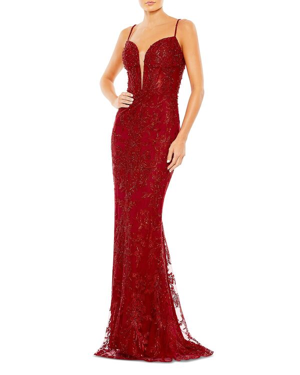 マックダガル レディース アンダーウェア ナイトウェア Mac Duggal Beaded Plunge Neck Gown Red レッド
