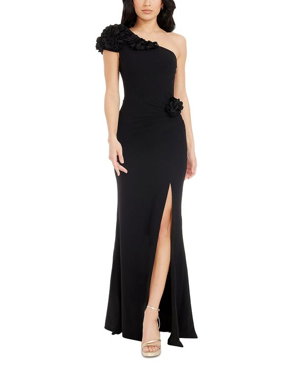 ドレスザポプレーション レディース トップス ワンピース Dress the Population Aubrielle Rosette One Shoulder Gown Black ブラック