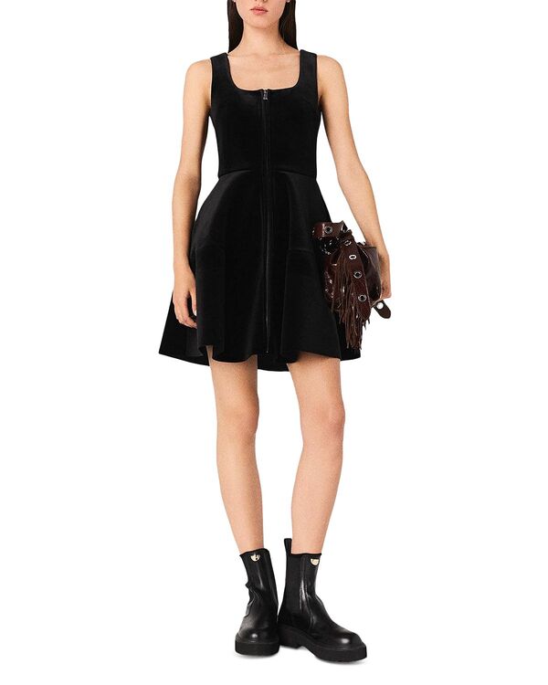 マージュ レディース トップス ワンピース ベルベット Maje Short Velvet Skater Dress Black ブラック