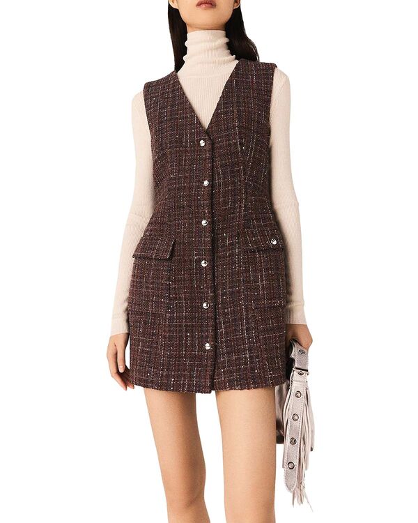 マージュ レディース トップス ワンピース ミニ ツイード スパンコール Maje Sequin Tweed Mini Dress Brown ブラウン