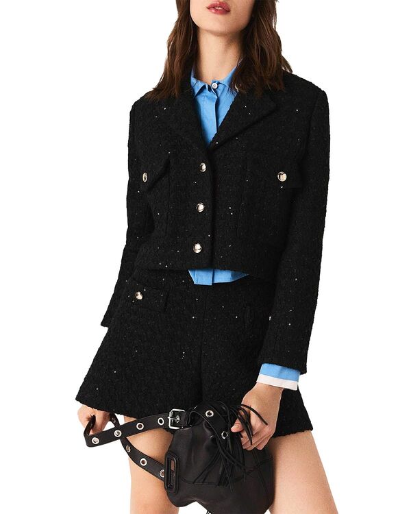 マージュ レディース アウター ジャケット・ブルゾン ツイード スパンコール Maje Sequin Tweed Jacket Black ブラック