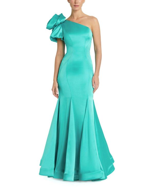 マックダガル レディース トップス ワンピース サテン Mac Duggal Satin Mermaid One Shoulder Gown Teal ティール｜ReVida 店