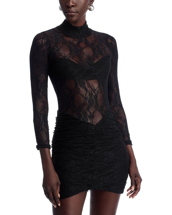 ナイトキャップ クロージング レディース トップス 衣装 ミニ スピード競技 Nightcap Drop Waist Lace Mini Dress Black 黒いこと
