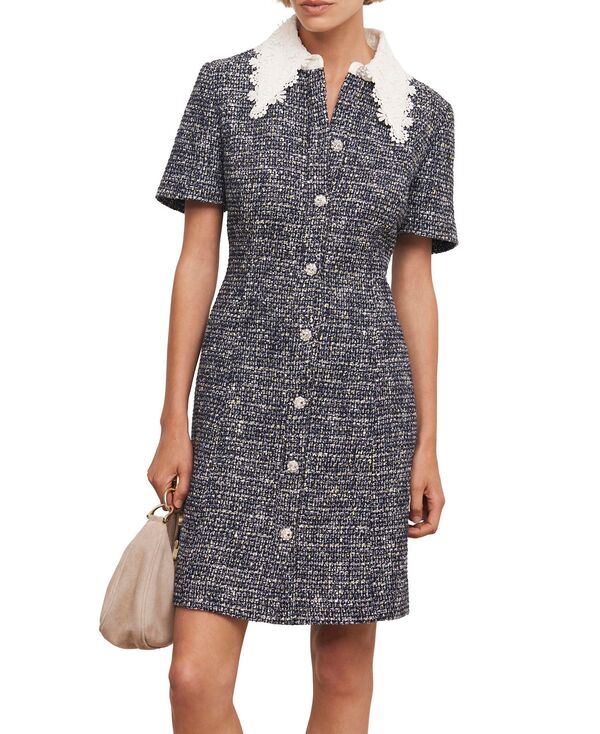 ミルトンベルベット レディース トップス ワンピース ミニ Mint Velvet Women'statement Collar Boucle Mini Dress Navy ネイビー
