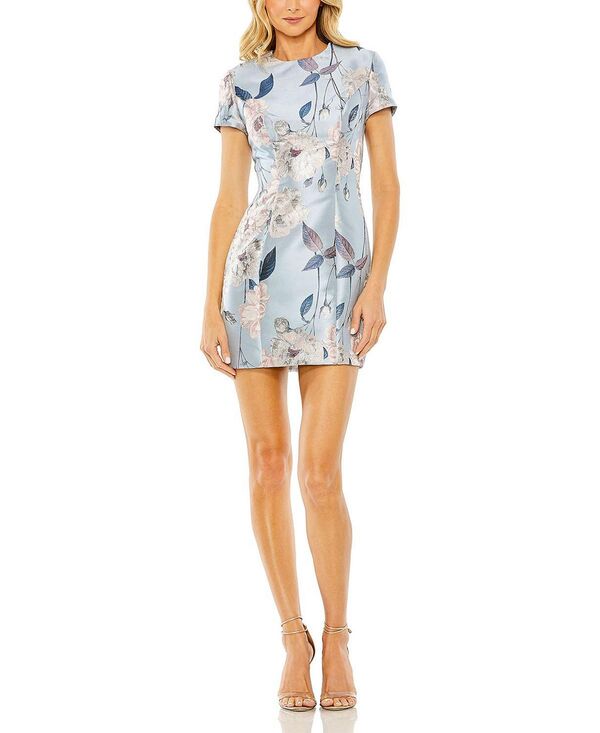 マックダガル レディース トップス ワンピース フラワー柄 ミニ フラワー Mac Duggal Women'short Sleeve Fitted Floral Mini Dress Blue Multi ブルー