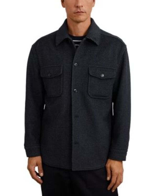 レイス メンズ アウター ジャケット・ブルゾン シャツ REISS Herringbone Twin Pocket Shirt Jacket Navy ネイビー