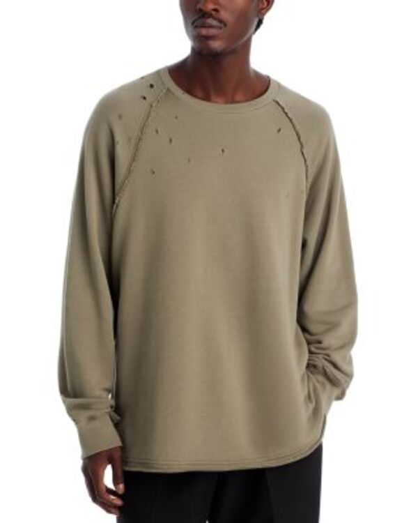 ヘルムート 言葉づかい メンズ アウター 編み物・プルオーバー 労働者の一団のど頚 Helmut Lang Distressed Crewneck Sweater Sage Dust サルヴィア