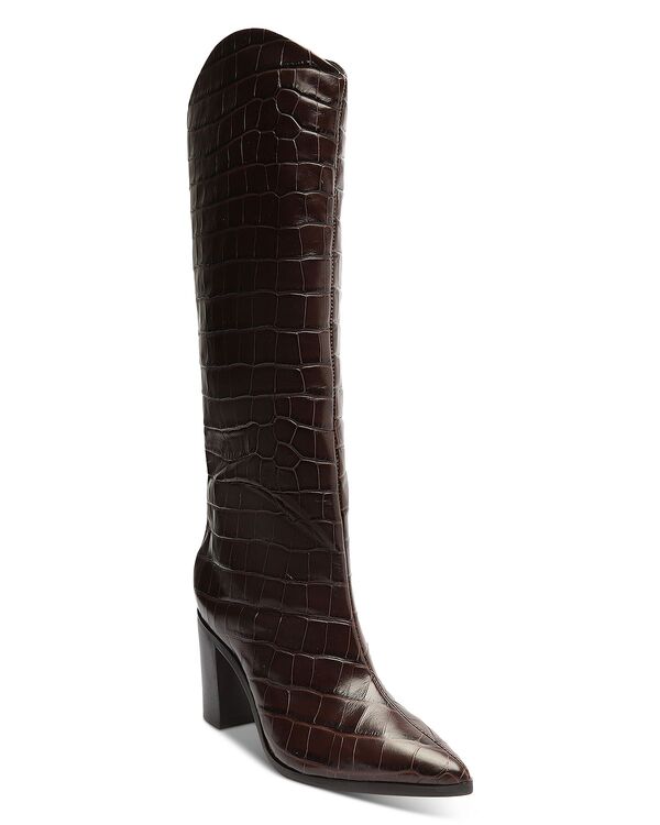シュッツ レディース シューズ ブーツ・レインブーツ トール ヒール SCHUTZ Women Maryana Embossed Block Heel Tall Boots Dark Chocolate チョコレート