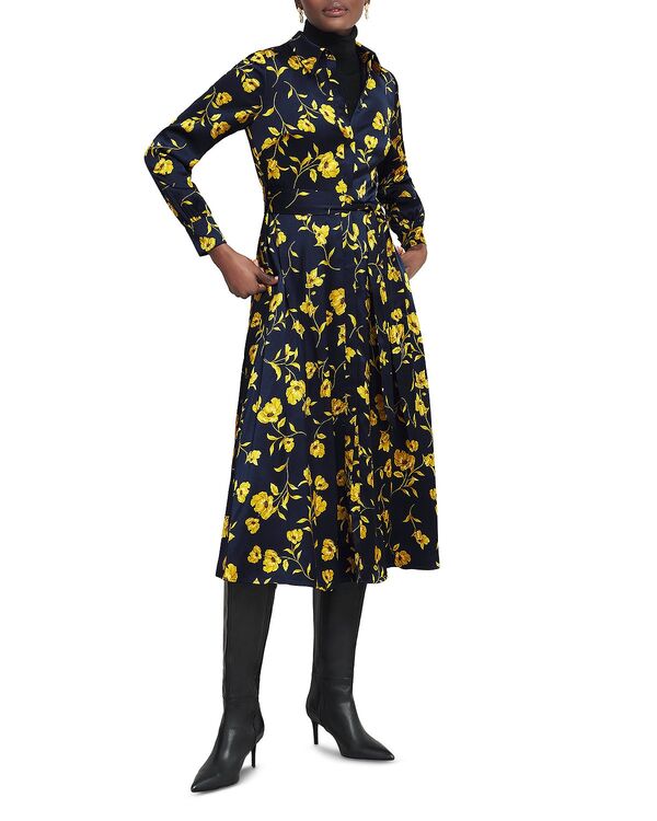 ホッブスロンドン レディース トップス シャツ サテン HOBBS LONDON Amelia Satin Shirt Dress Navyellow ネイビー｜ReVida 店