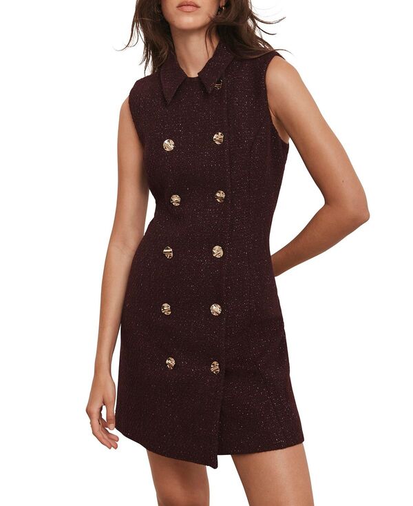 ミルトンベルベット レディース トップス ワンピース ミニ Mint Velvet Boucle Mini Shift Dress Burgundy バーガンディ
